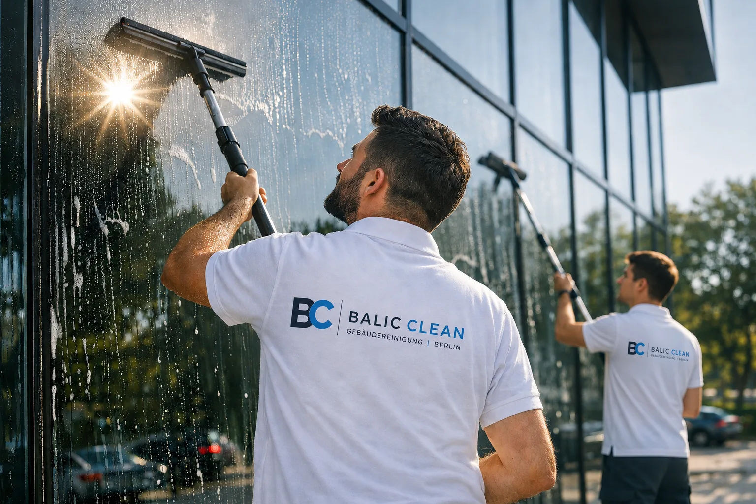 Reinigungskraft von Balic Clean bei der professionellen Gebäudereinigung in Berlin